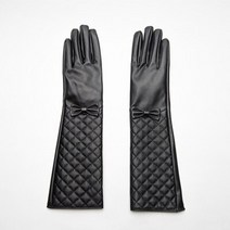 겨울 여성 가죽 장갑 블랙 터치 스크린 긴 활 매듭 얇은 안감