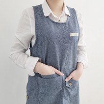 오가닉라이프 린넨 앞치마 모음 원피스형 앞치마 예쁜 앞치마 이니셜 자수 나염 가능, 모던 프리미엄 앞치마 블루 XL, ., .