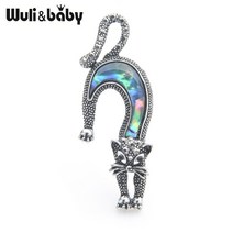 패션 브로치 Wuli amp baby 자연 쉘 고양이 여성 러블리 러닝 동물 핀 선물