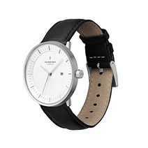 Nordgreen [노드 그린]Philosopher 스칸디나비아 디자인 시계 여성용 실버 스칸디나비아 디자인 시계 36mm 블랙 가죽 스트랩