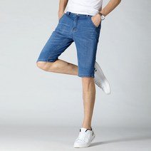 여름 남성 데님 반바지 얇은 단색 프리미엄 스트레이트 팬츠 캐주얼 비치 트래블 데님 슬랙스 워싱남