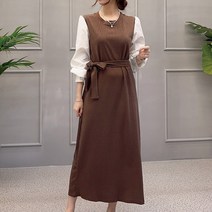 [세인트이브] op1009 블라우스소매 니트 배색 빅사이즈 롱원피스