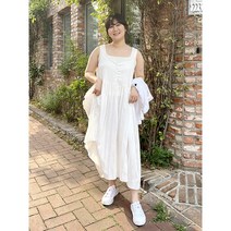 [빅사이즈 청순 여친룩 화이트 레이어드 나시 롱 원피스] 통통녀 66 77 88 99 사이즈