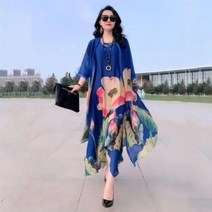 빅사이즈 드레스 우아한 꽃 무늬 실크 여성용 플러스 사이즈 캐주얼 비치 빈티지 롱 어머니 년 여름 신상품 패션