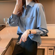 쉬폰 블라우스 봄 여성남방 셔츠 카라 리본타이 셔링 하이넥 여성데님셔츠