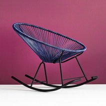 아카풀코 코드 야외의자 에그체어 흔들의자 안락의자 쿠션포함 라탄의자, 딥블루, 스윙, 블랙쿠션