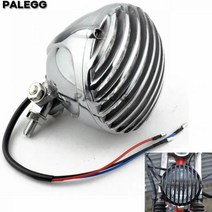 스즈키 오토바이 할리 데이비슨 바버 초퍼 커스텀 XS650 용 헤드램프 스캘럽 핀 레트로 헤드라이트 그릴 5인치 케이지 신제품, Polish Clear Lens