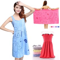 샤워가운 목욕타올 입는 타올 수건 비치타올 원피스, 샤워타올 (겨울) 핫핑크