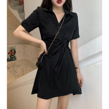 허리 주름 포인트 브이넥 원피스