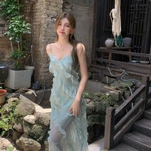 비치드레스 하와이 휴양지패션 비치 원피스 여름옷 해외여행 여름쇼핑몰 몰디브 40대여름 커플비치웨어 휴양지커플룩, S, 스모그 민트