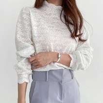 브이와이 여자 플라워 레이스 폴라 정장 하객 여리 블라우스