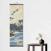 풍수그림 동양화 족자 전통그림 일본식 잉크 풍경 알파인 캔버스 장식 침실 거실 벽 예술, 40x128cm-프레임 포함, p064-8
