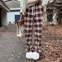 주디앤 여성 핀 체크 밴딩 스트레이트 팬츠