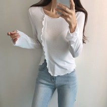 쥬쥬렐라 밑단 트임 프릴 라운드 무지 베이직 티셔츠 2컬러