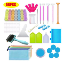 58PCS 보석십자수 도구 세트 롤러 포인트 드릴 펜 보석십자수 스토리지 트레이 고체풀 크로스 스티치 DIY 아트 툴 액세서리