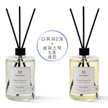 네모라 디퓨저 500ml + 500ml + 섬유스틱5p 디퓨저 세트 방향제, 가든피치2P+섬유스틱5P