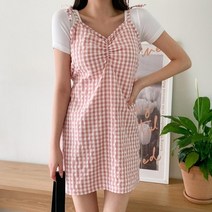 옷자락 [옷자락] 여자 여름 체크 끈 나시 미니 원피스