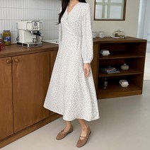 여자 2컬러 페미닌 나염 브이 랩 데일리 롱스커트