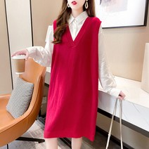 여성용 롱 베스트 니트 스웨터 원피스 하늘비즈 A31 V337C483