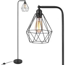 ArcoMead Industrial Floor Lamp Standing Lamp Black Adjustable Head with Metal Cage Shade and On/Of, 한개옵션0