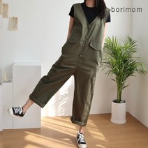 보리맘 단추 점프수트 루즈핏 코튼 점프슈트 멜빵바지
