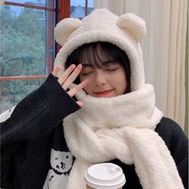 곰돌이 후드 머플러 목도리 후리스 스키장 크리스마스 선물 방한용품