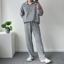 데일리 반집업 니트 세미와이드 팬츠 트레이닝 셋업 4COLOR