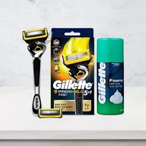 질레트 프로쉴드 옐로우 매뉴얼 면도기 + 면도날 2입 + 포오미 멘솔 쉐이빙폼 175g 세트, 옐로우2UP(기1+날2) G008, 포오미 레몬라임 GP13