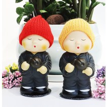 연화 [정품] 비니모자 동자스님 저금통 소 사이즈 2종, 빨강