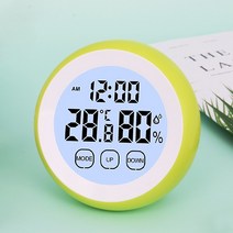 구우스 LCD 온도 습도 벽 탁상 겸용 터치스크린 알람 시계 / 3A건전지 무료증정, 라임