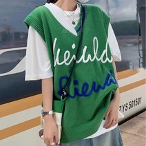 새로본 (봄가을)비2038레테링J 빅사이즈 여성조끼 여자니트 베스트