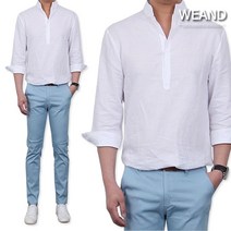 위앤드 7부 헨리넥 린넨 셔츠 2color / L~3XL size 남자 린넨 셔츠/마남방/빅사이즈 린넨 셔츠/반오픈 셔츠