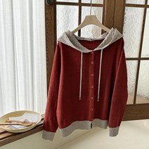 앞단추배색후드티 1111617TOP TEE 후드티 베이지 Beige 그린 Green 레드 Red 캐주