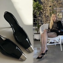 시즌 스애나멜 스틸레토 글리터 새틴구두 포인티드 페이턴트 여성 메탈 블랙 가죽 힐