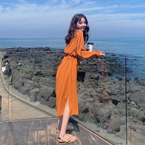 가을 여행 셔츠형 원피스 쉬폰 롱원피스
