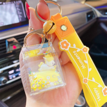 유니콘 밀크 오일 키링 귀여운 인형 캐릭터 어린이 열쇠고리 고리 액체 글리터, 옐로우