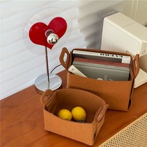 브라운 펠트 장난감 인형 정리 보관 조립형 패브릭 손잡이 장난감바구니 빨래바구니 펜트리 수납, 01 : 소형