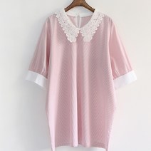 쁘니걸 마젠타BL 빅사이즈 여성의류 블라우스 러블리 반소매셔츠 카라 여름 스트라이프 여성스런 (55~110)