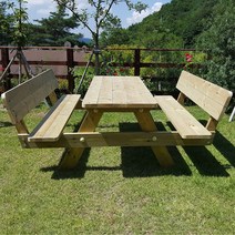 [테이블짱] (도색제품) 조립식 야외 등받이 일반등 방부목 테이블 단품과 세트 야외테이블, AA_1)4인용(G2)_방부목_투명색 단품
