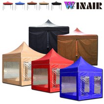 WINAIR 리뷰이벤트 국내 당일발송 프리미엄 끈타입 접이식 천막 지붕+프레임+바람막이(일반/투명) 행사용 캠핑용 방수 그늘막텐트, A세트(지붕+프레임), 3mx3m, 베이지