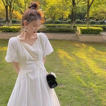 SEYI 여름 화이트 원피스 드레스 고급스럽고 우아함 여성 여름 롱원피스