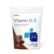 GNC 비타민 D-3 25mcg 1000IU 초콜릿 맛 딜리셔스 소프트츄, 60개입, 2개