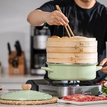 인덕션용 대나무 편백나무찜기 이유식찜기, 냄비+찜기2개