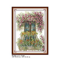 십자수 자수 만들기 기쁨 일요일 창틀 꽃 풍경 시리즈 키트 플로랄 패턴 aida 14ct11ct count print 세트, 11ct 인쇄, fa037