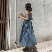 당일배송 끈나시원피스 캉캉 데님 여름원피스 바캉스 휴양지 비치 신혼 해외여행 휴가룩