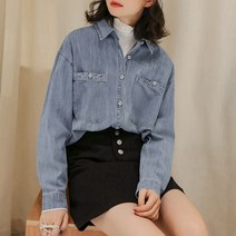 넷투넷코리아 여성 셔츠 캐주얼 데일리 루즈핏 데님 청남방 기본