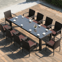 오만국 RR240-109 라라탄 사각 테이블세트/야외 의자세트테라스테이블세트10인용식탁세트/10인테이블 옥상테이블세트, 단일