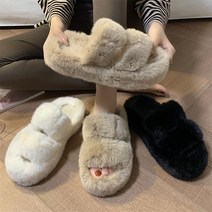 클라로 여성용 인조밍크 키높이 통굽 거실 사무실 발편한 털 슬리퍼