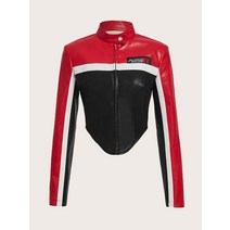 l2023신상l SHEIN ICON Bikercore 타색 지퍼 업 PU 가죽 재킷 217669