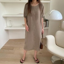 [스위트플러스] 임부복 린넨 밴딩소매 에이치 박시 임산부 원피스